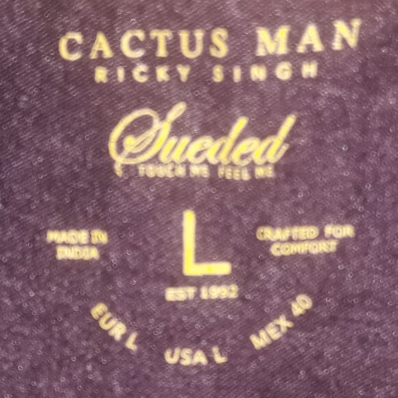 Mens Cactus Man-Ricky Singh Sueded Large V-Neck Purple T-Shirt - Picture 4 of 5